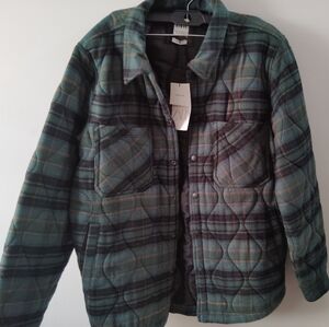 Zara Men's Green and Black Plaid Shirt Jacket